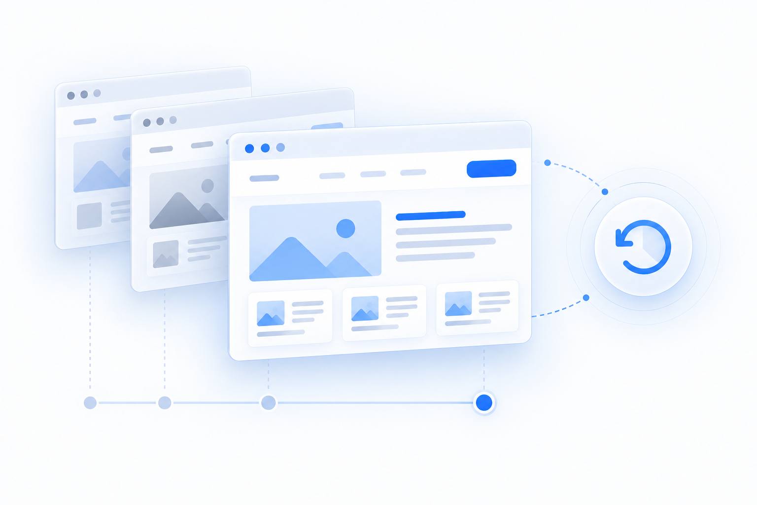 Earlier versions of a web page on a timeline, with an undo button