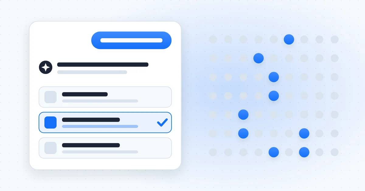 Illustration of AI visibility: an AI assistant answer listing three businesses, beside a grid of dots where only a few are lit
