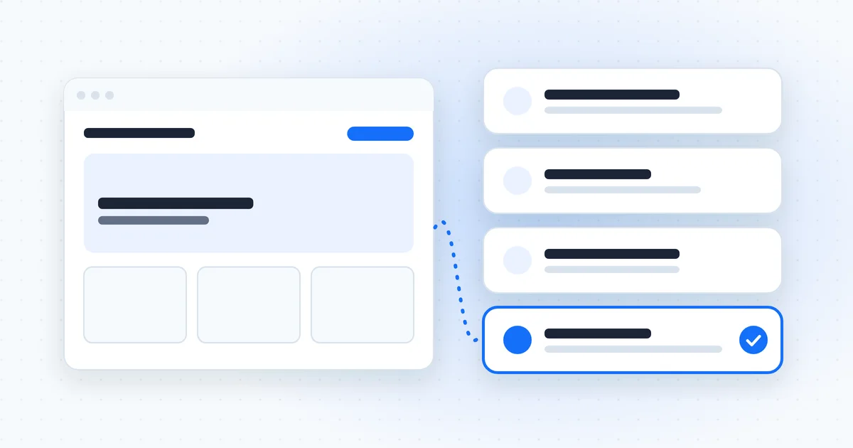 Illustration of website management services: a business website beside four option cards, one of them ticked